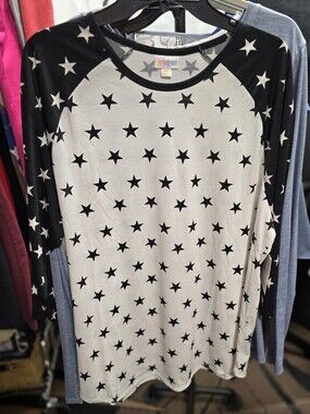 LuLaRoe Navy and White Star Raglan Long Sleeve Tee